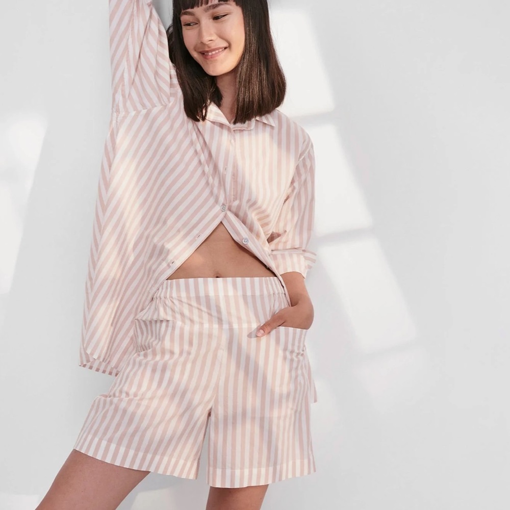 NWT Lunya Airy Cotton Short in Flushed Taupe Stripe - Sz XS